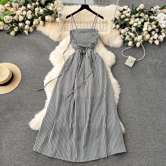 women's long striped suspender dress YM1196