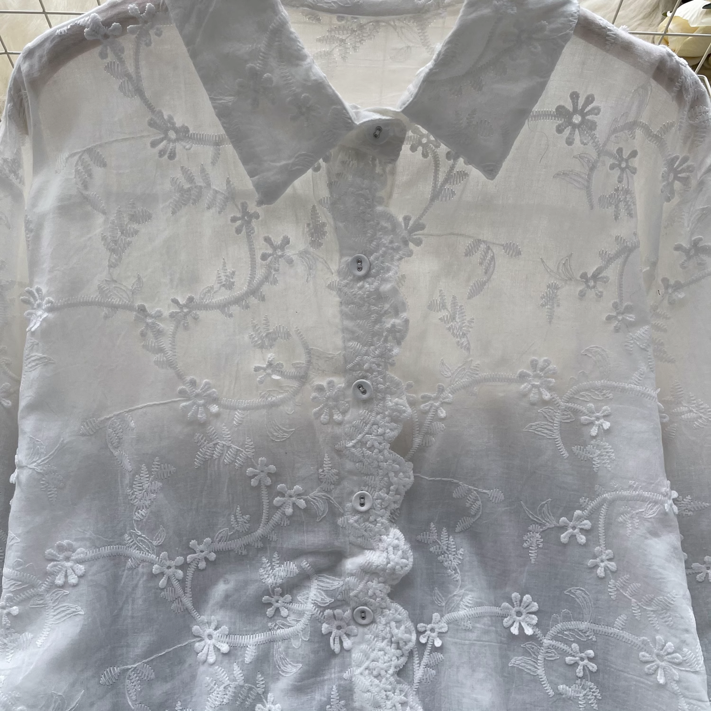 Lace Embroidered Petal Sleeves Blouses  YM315