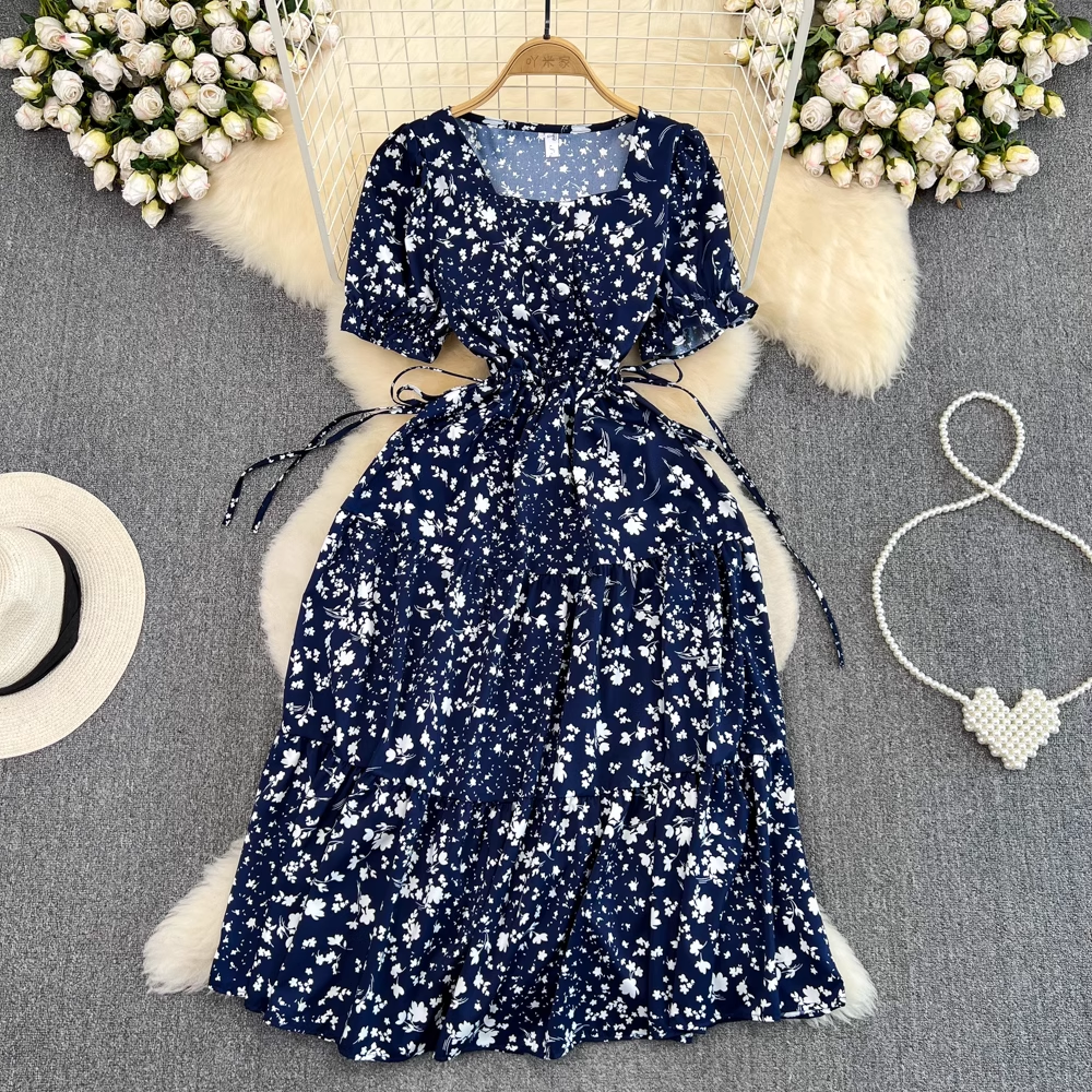 Square collar puff sleeve summer new fluffy princess dress, YM246