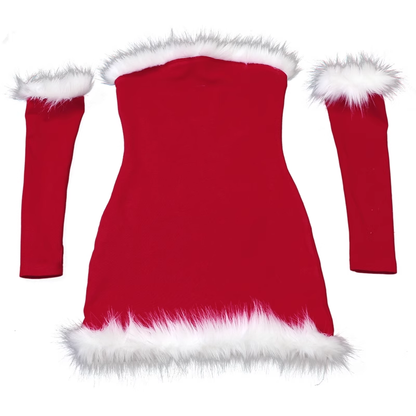 Christmas limited plush trim tube top dress YM879