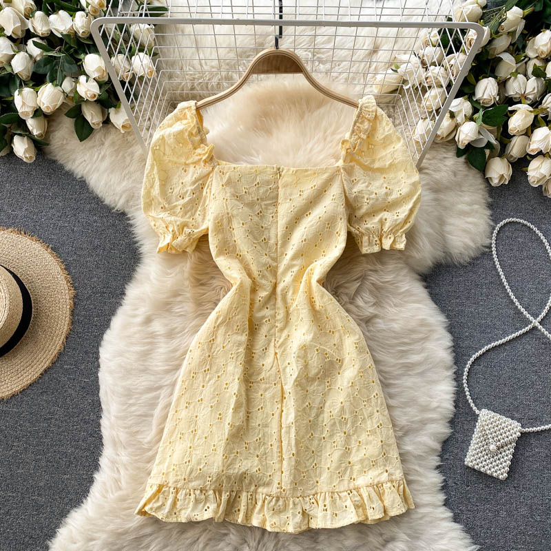 Sweet A line short sleeves summer dress lace dress, YM75