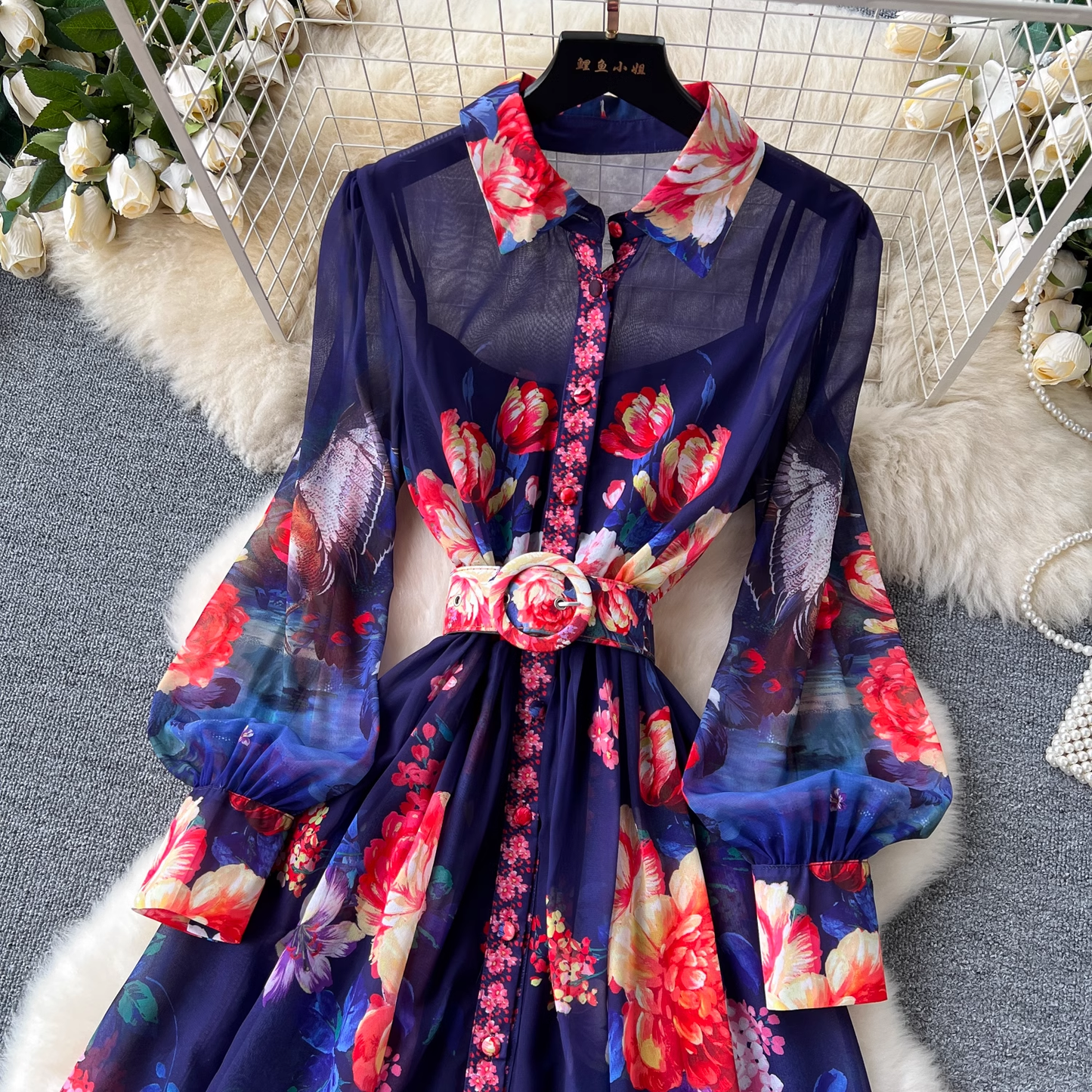 French court retro elegant printed dress YM1096