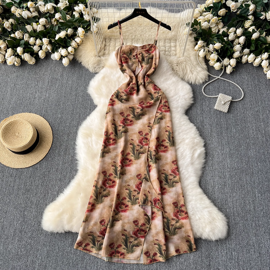 New style chic suspender printed dress for summer YM1090