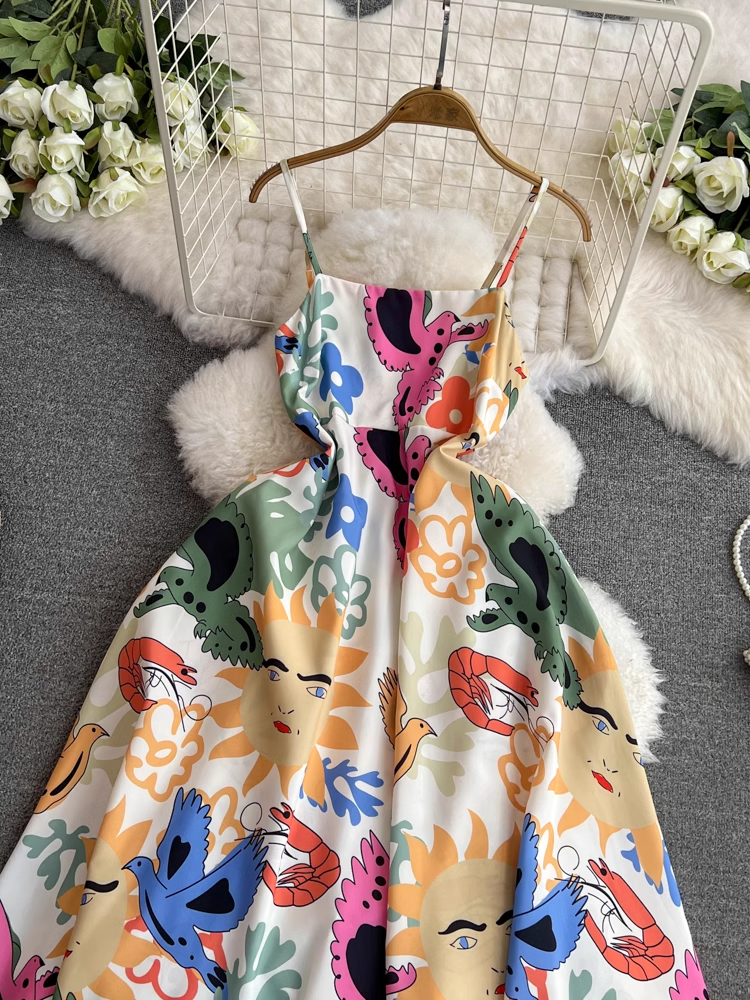 women's summer printed suspender dress  YM1420