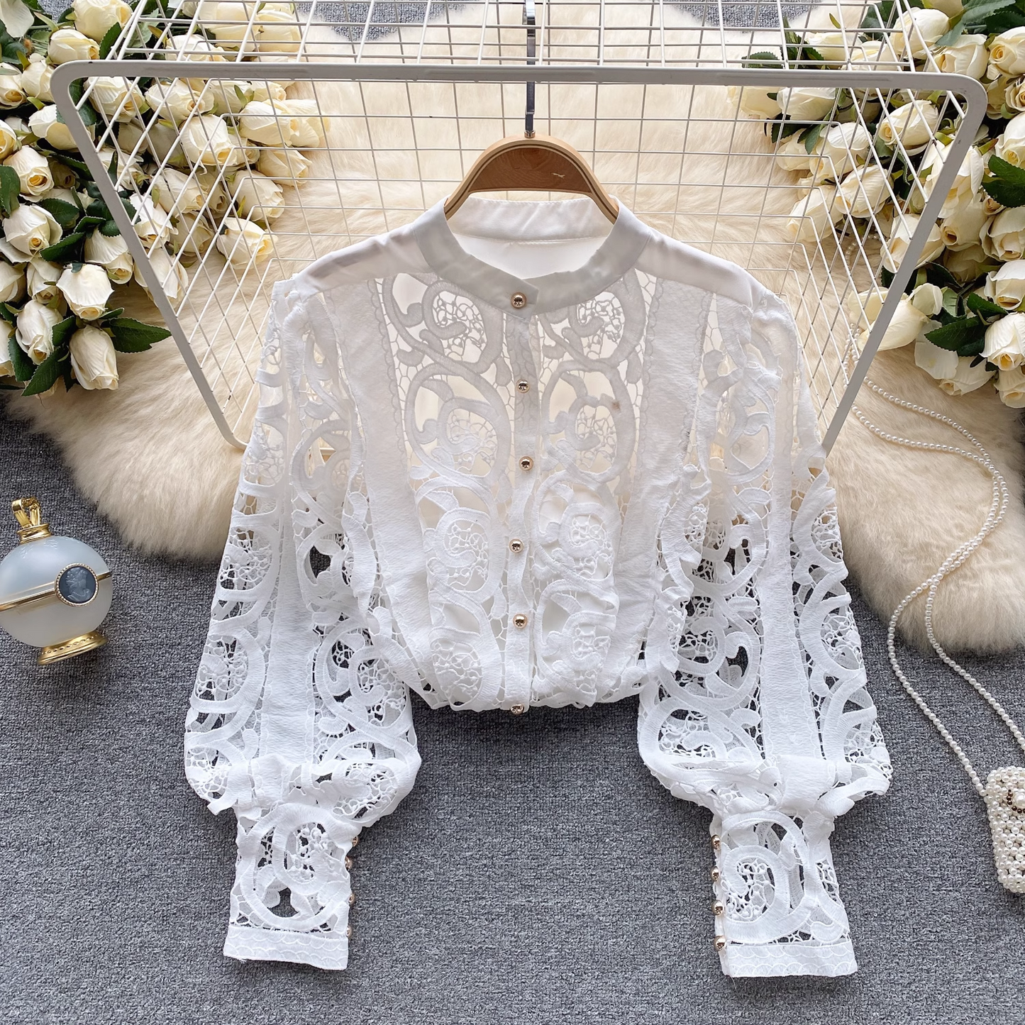 women's retro palace style lace blouses  YM634