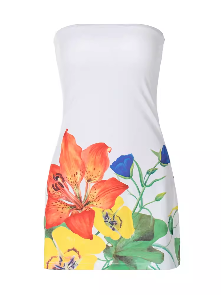 Summer resort style printed tube top dress  YM1323