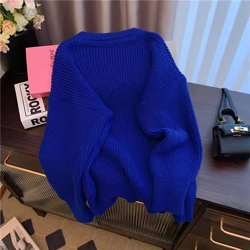 Casual simple blue thickened sweater YM864