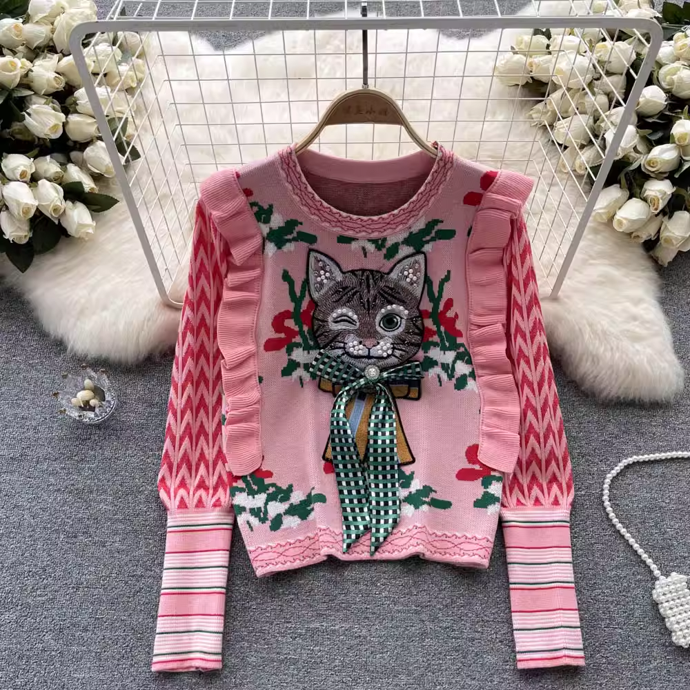 Ruffled short kitten wool sweater YM551