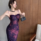 women's summer purple floral suspender dress YM470