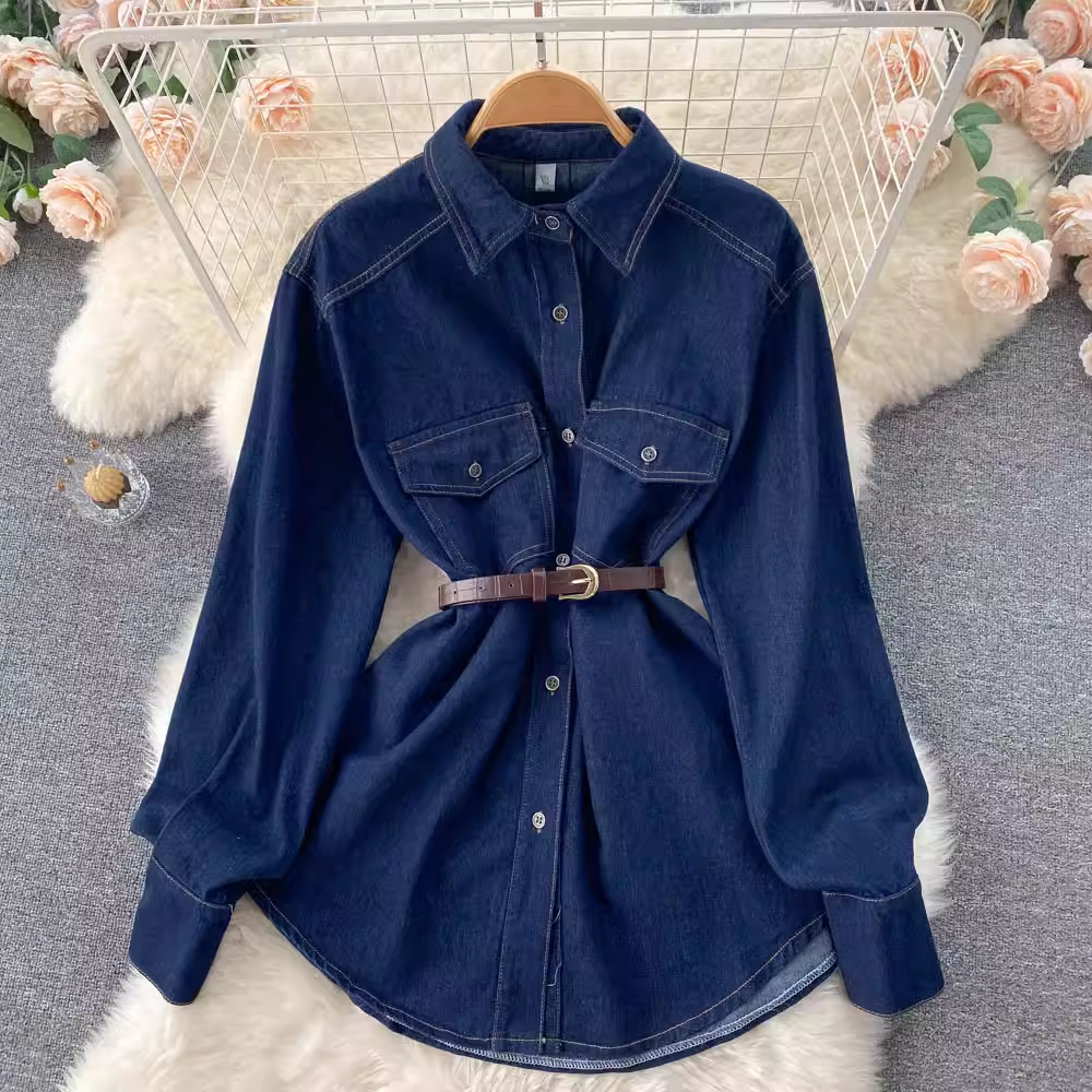 New fashionable button design lapel long-sleeved blouses for autumn and winter YM549