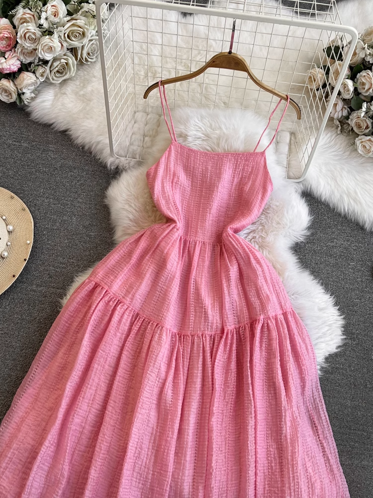 Pink a-line dress seaside vacation long dress YM1023