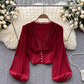 Lantern sleeve slim waist slimming long sleeves blouses ,YM138