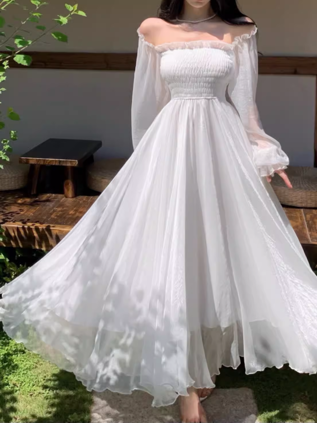 White Tulle Long Dress  YM1504