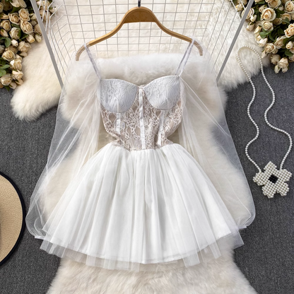 Long-sleeve square neck mesh stitching waist a-line fluffy princess dress summer dress, YM261