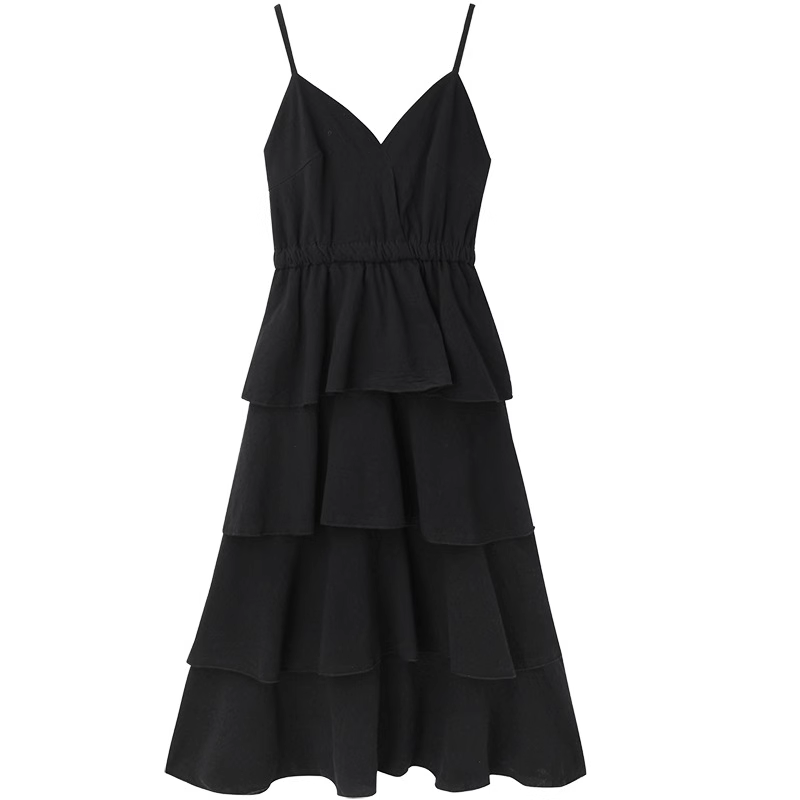 Summer black v-neck suspender dress  YM1257