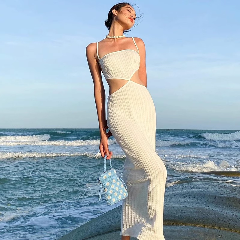 Summer Sexy Hollow Backless Strappy Maxi Dress ,YM08