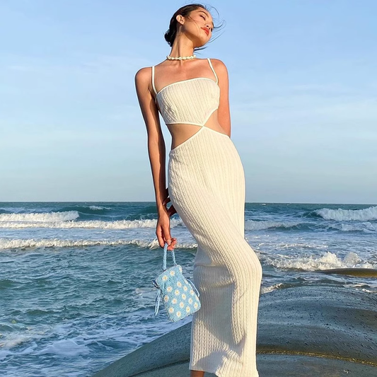 Summer Sexy Hollow Backless Strappy Maxi Dress ,YM08