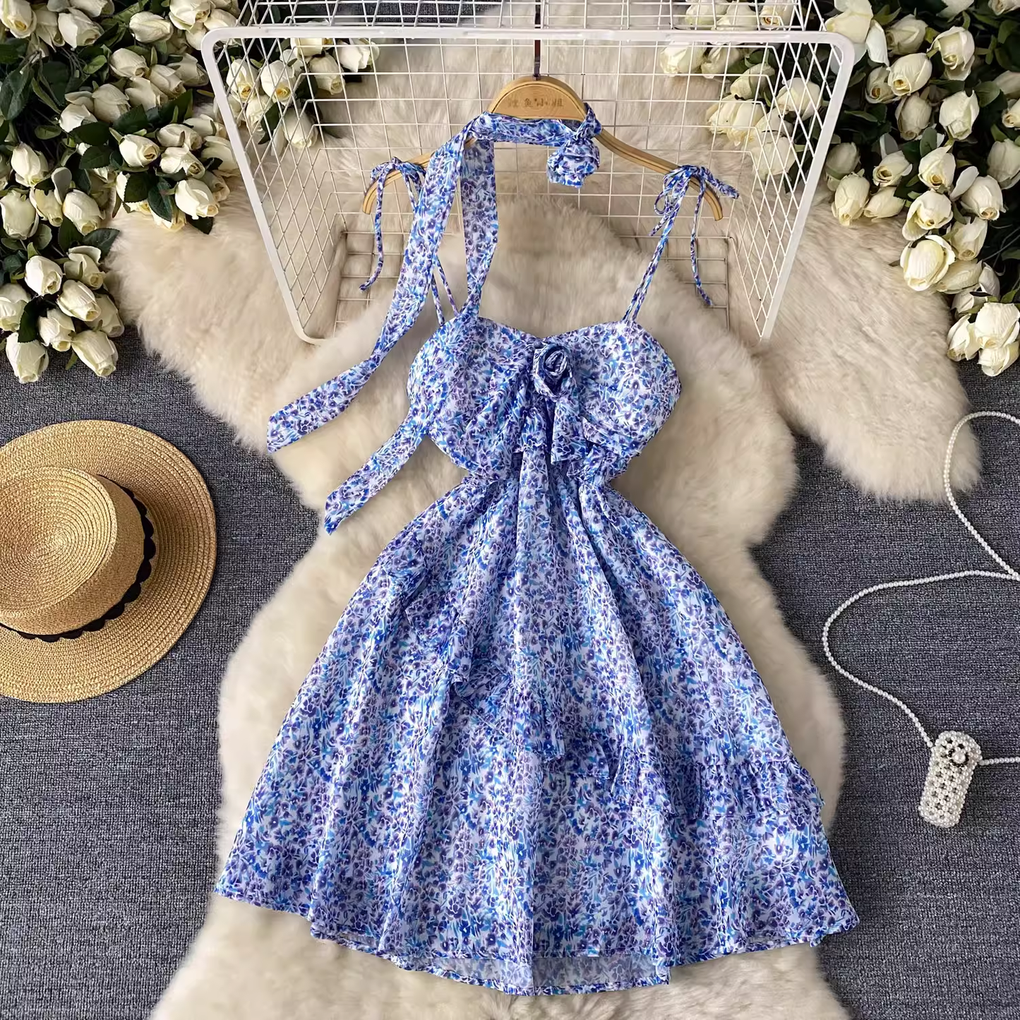 women's floral suspender dress YM1473