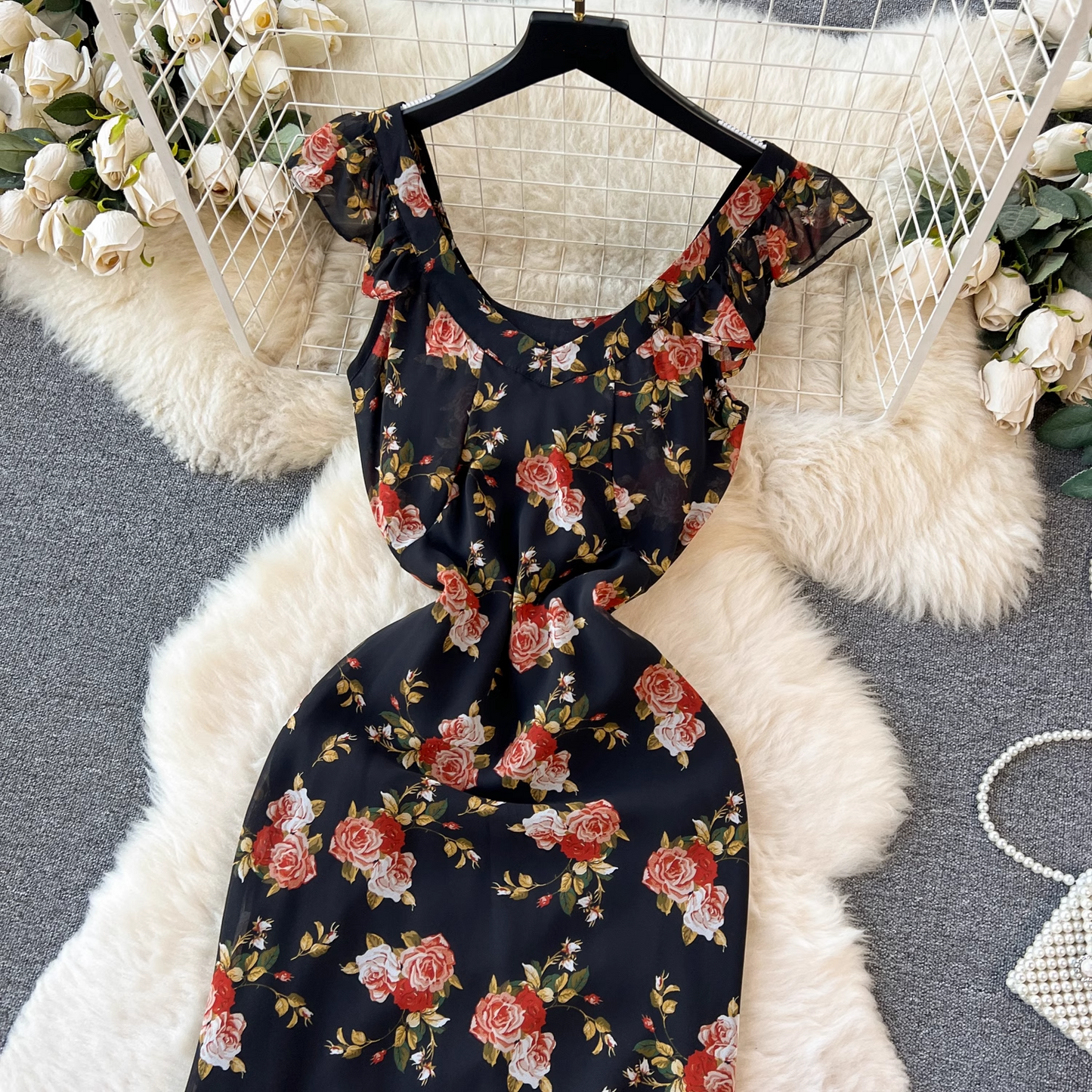 women's summer retro floral suspender dress YM321