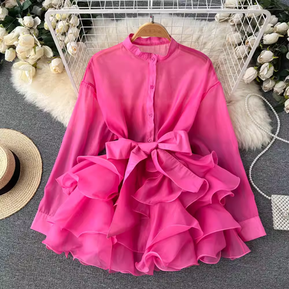 New style ruffled western style high-end design bow tie blouses ,YM140