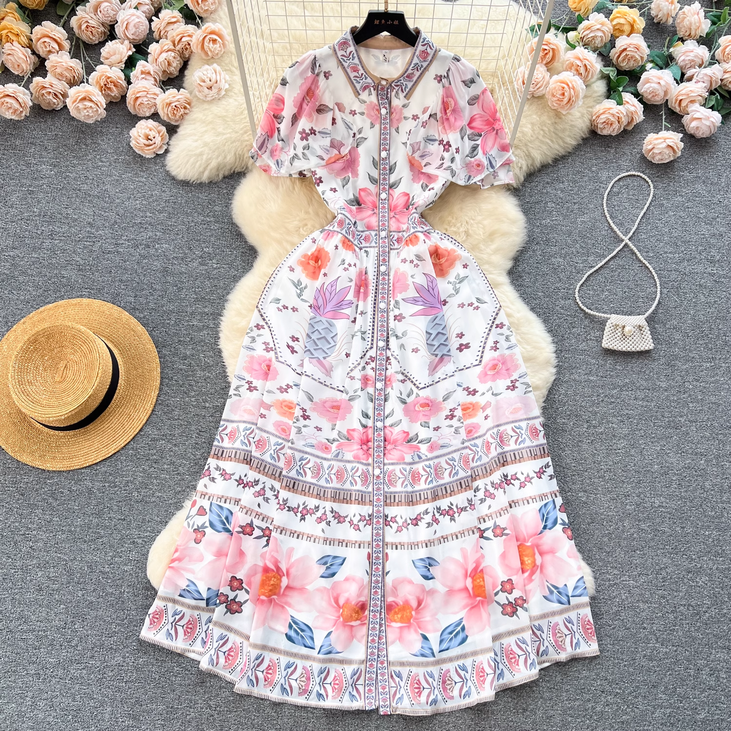 women's summer vintage printed dress, YM168