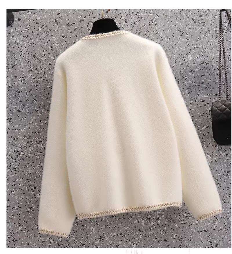 Women's Fashion White Sweater Fleece Knitted Jacket YM363