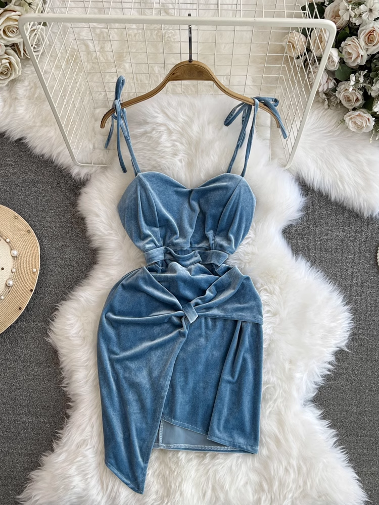 Autumn and winter fashionable and sexy velvet irregular suspender dress with breast pads for women YM904