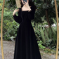 Black square neck velvet long dress YM713