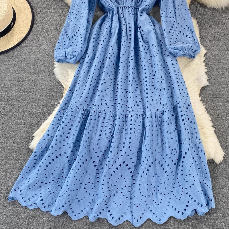 V-neck hollow embroidery summer dress ,YM180