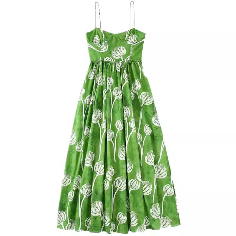 Green Spaghetti Straps Dress  YM1284