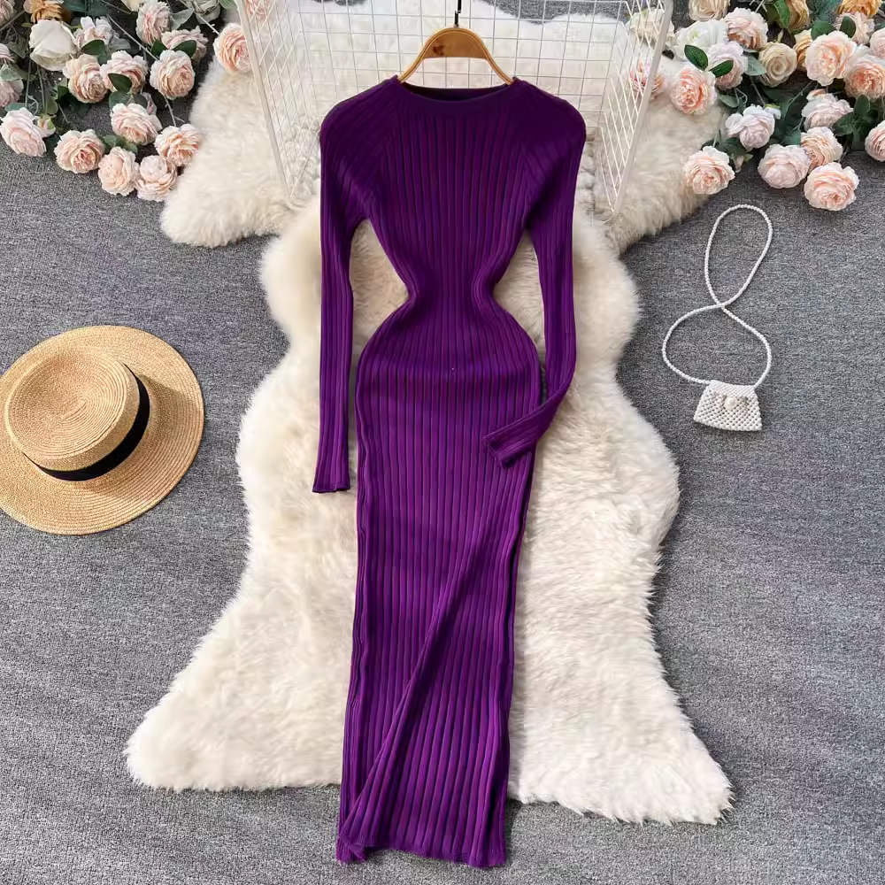 New autumn and winter long-sleeved round neck sexy slim dress YM781