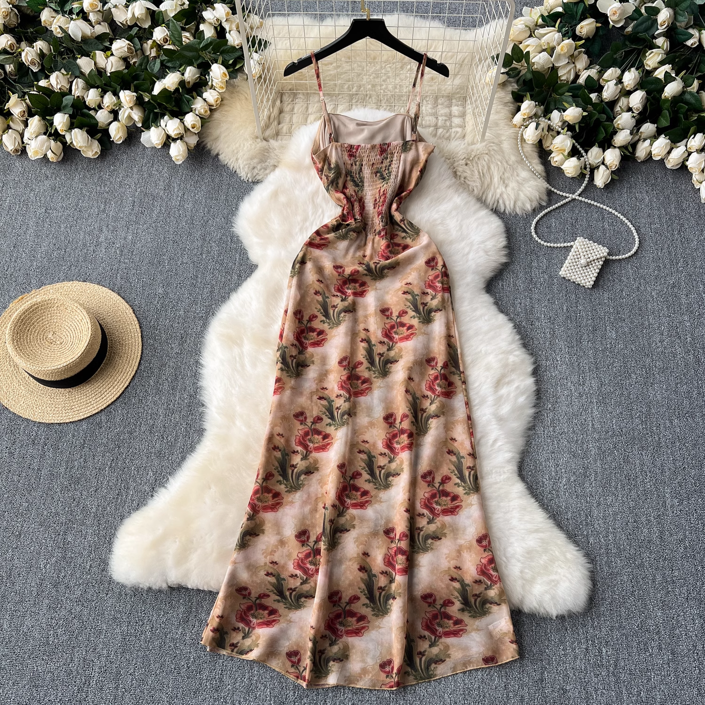 New style chic suspender printed dress for summer YM1090