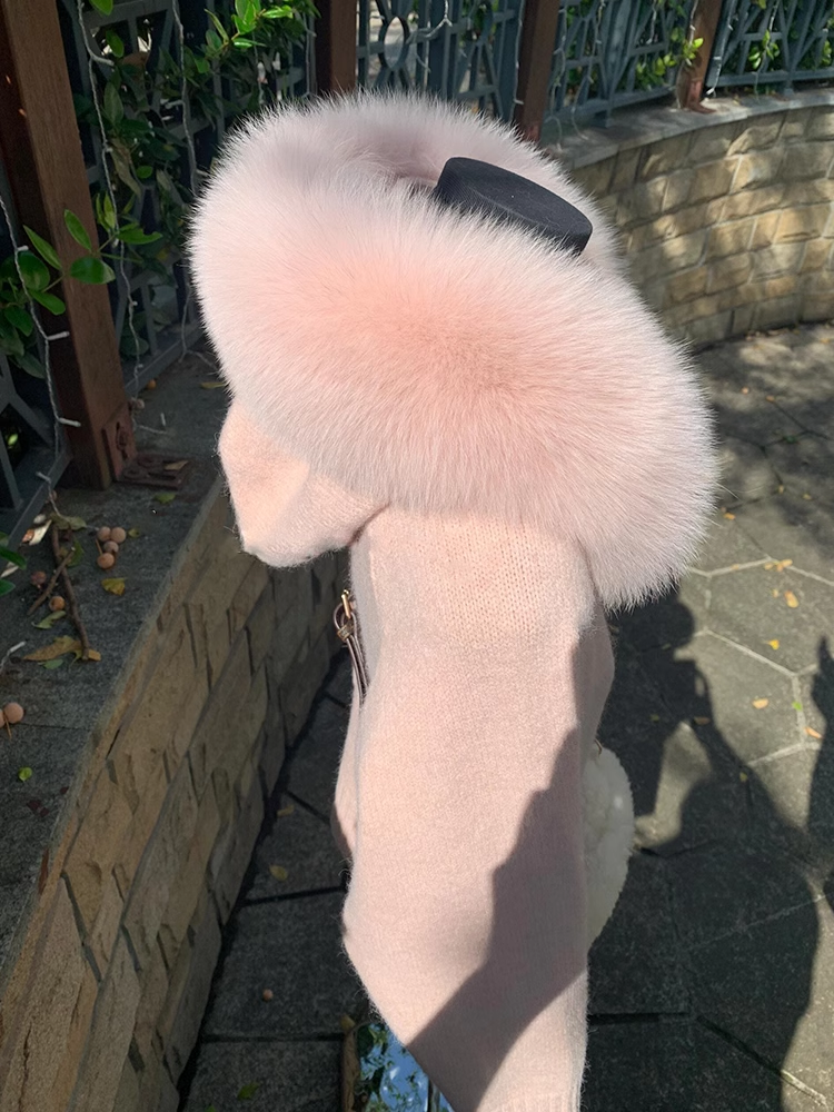 Xiaoxiangfeng Sweater Jacket Hooded Fox Big Fur Collar Lazy Thickened Short Cardigan YM1804