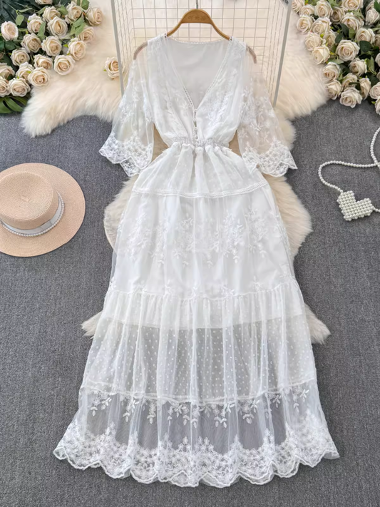 women's summer retro high-end lace dress YM1429