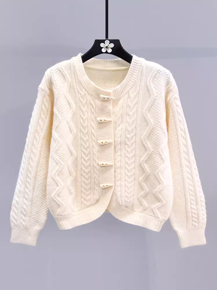 women's horn button twist sweater jacket YM639