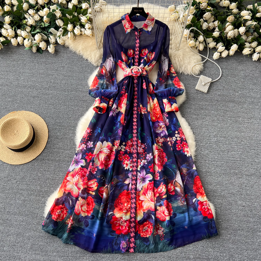 French court retro elegant printed dress YM1096