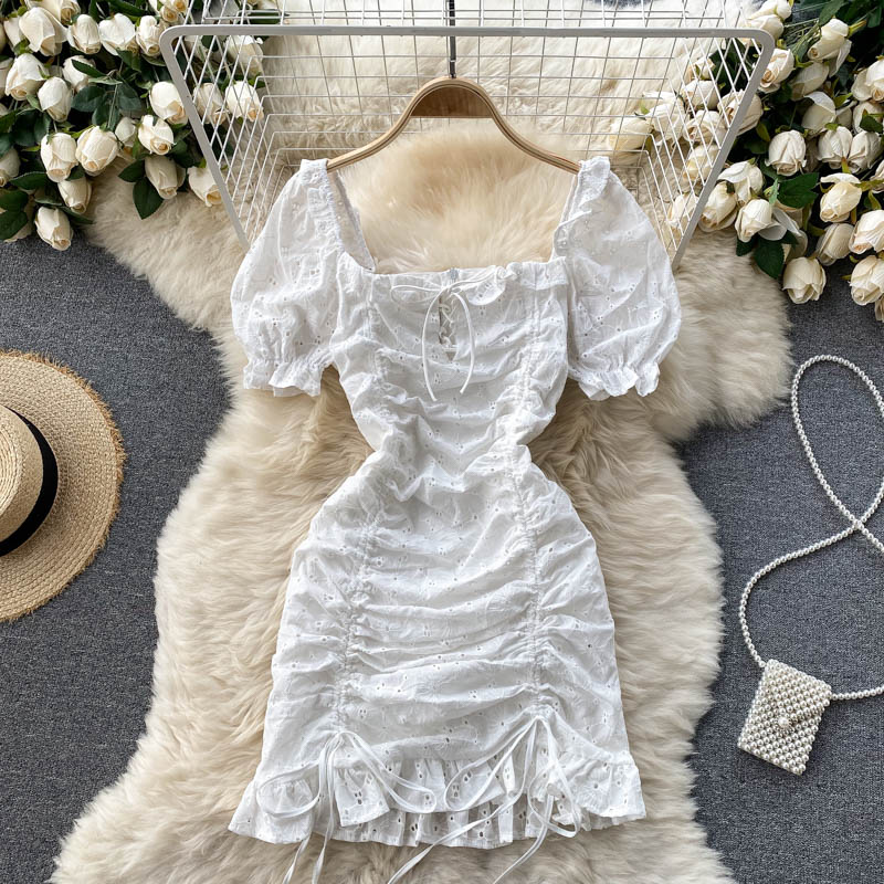 Sweet A line short sleeves summer dress lace dress, YM75