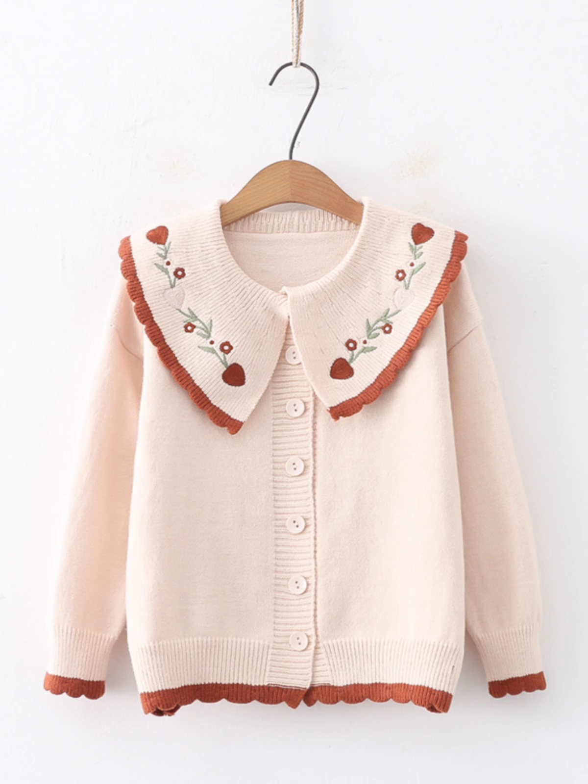 Lace big doll collar embroidered sweater women's autumn and winter knitted cardigan jacket YM779