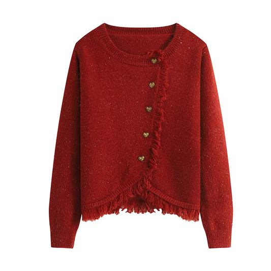 women's diagonal button tassel sweater YM379