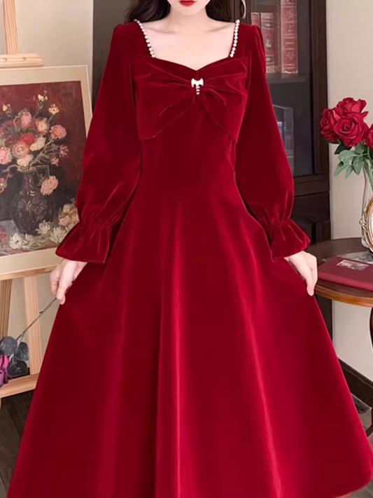 red velvet dress autumn and winter YM712