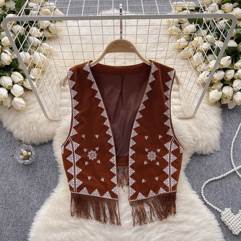 Summer ethnic embroidery tassel design niche jacket vest top  YM493