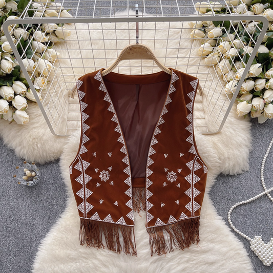 Summer ethnic embroidery tassel design niche jacket vest top  YM493