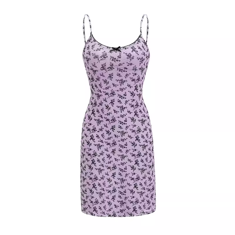 women's summer purple floral suspender dress  YM1347