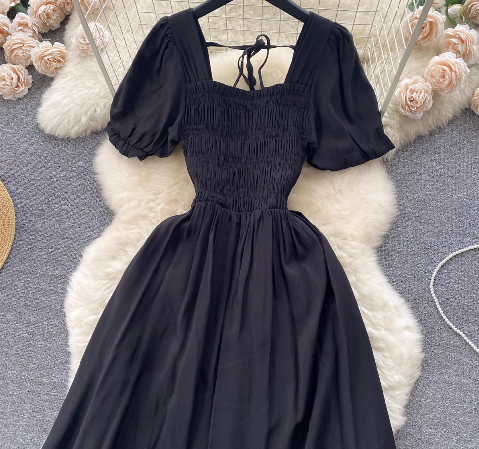 women's summer puff sleeve waist dress,YM109