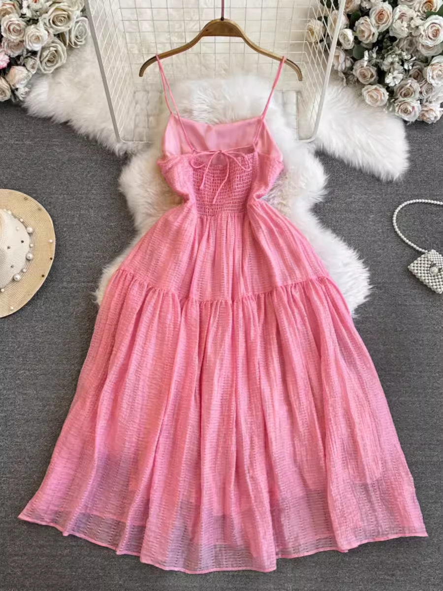 Pink a-line dress seaside vacation long dress YM1023