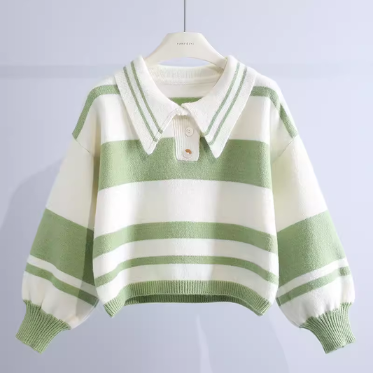 women's lapel pullover striped sweater YM643