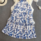 V-neck suspender skirt seaside vacation beach skirt a-line celadon print dress YM589