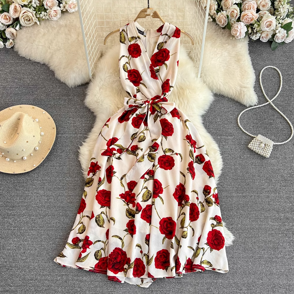 women's summer rose print dress , YM247