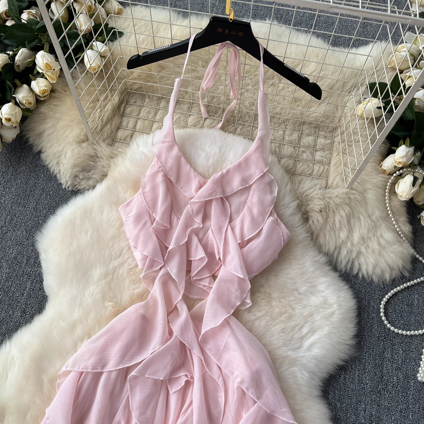 Pink irregular ruffled holiday fairy dress YM1101