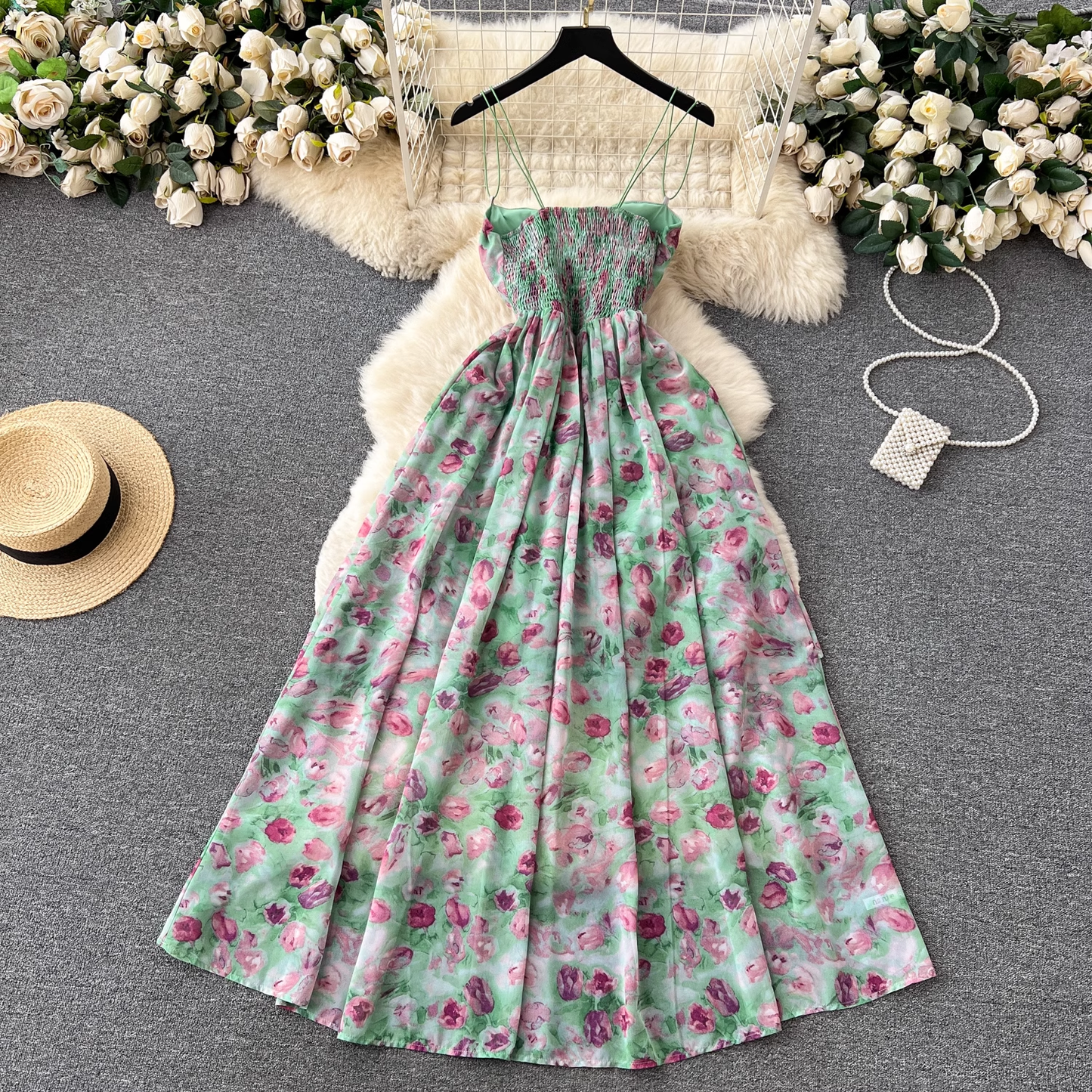 women's summer romantic floral suspender dress YM345